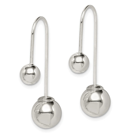 Sterling Silver Drop Earrings with Double Ball Accents, Asymmetrical Modern Design
