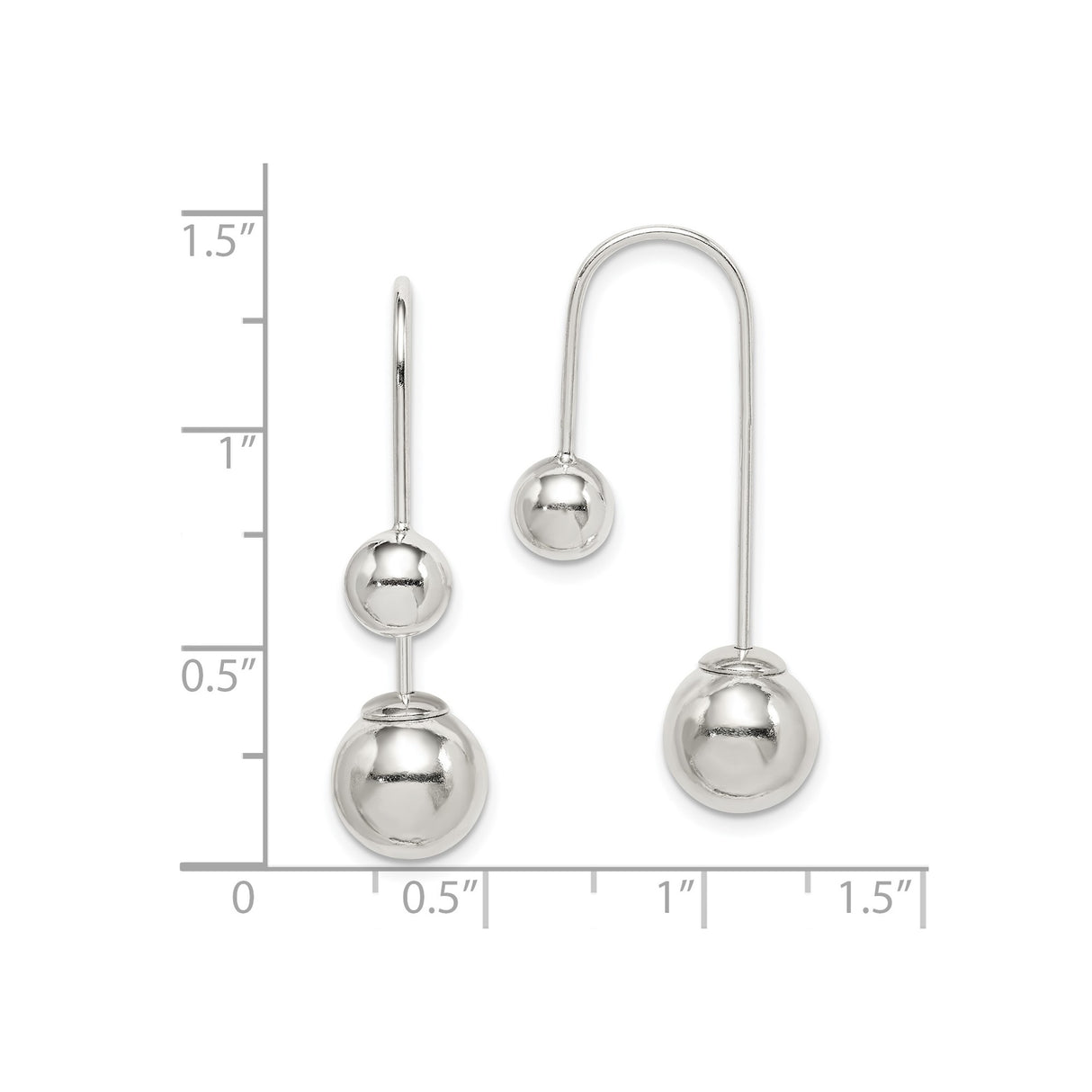 Sterling Silver Drop Earrings with Double Ball Accents, Asymmetrical Modern Design
