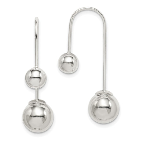 Sterling Silver Drop Earrings with Double Ball Accents, Asymmetrical Modern Design
