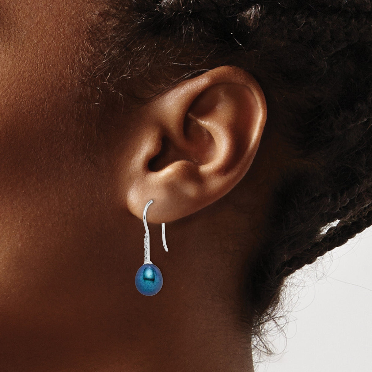 Sterling Silver Dangle Earrings with Peacock Freshwater Pearls and Cubic Zirconia Accents