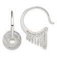 Sterling Silver Dangle Hoop Earrings with Textured Concentric Circle Drops, Hammered Finish Rings
