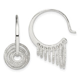 Sterling Silver Dangle Hoop Earrings with Textured Concentric Circle Drops, Hammered Finish Rings