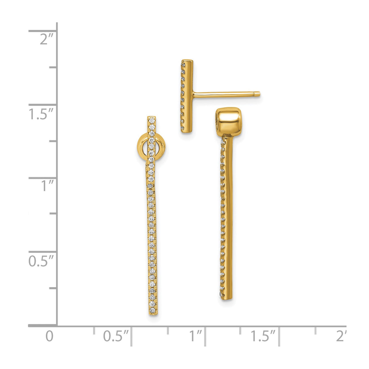 Sterling Silver Drop Earrings with Cubic Zirconia, Gold Plated Vertical Bar Design