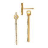 Sterling Silver Drop Earrings with Cubic Zirconia, Gold Plated Vertical Bar Design