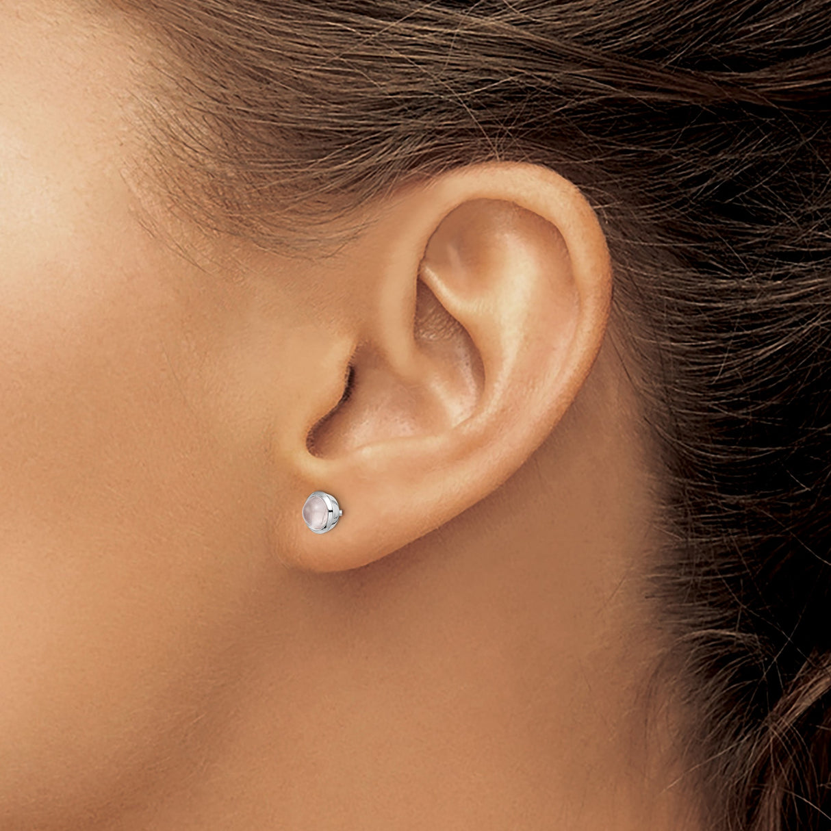 Sterling Silver Rose Quartz Stud Earrings Bezel Set