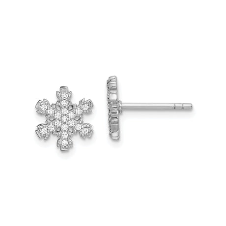 Sterling Silver Snowflake Stud Earrings with Cubic Zirconia, Winter-Inspired Minimalist Design
