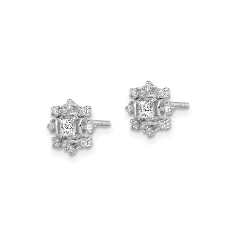 Sterling Silver Stud Earrings Square CZ Center Snowflake