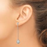 Sterling Silver Dangle Earrings with White Freshwater Pearls, Long Linear Minimalist Design