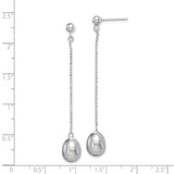 Sterling Silver Dangle Earrings with White Freshwater Pearls, Long Linear Minimalist Design