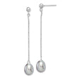 Sterling Silver Dangle Earrings with White Freshwater Pearls, Long Linear Minimalist Design