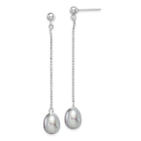 Sterling Silver Dangle Earrings with White Freshwater Pearls, Long Linear Minimalist Design