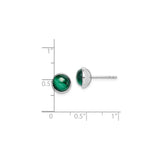 Sterling Silver Stud Earrings with Malachite Cabochon, Round Striped Stone Design for Women