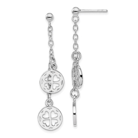 Sterling Silver Four Leaf Clover Dangle Earrings with Delicate Chain, Boho Celtic Style