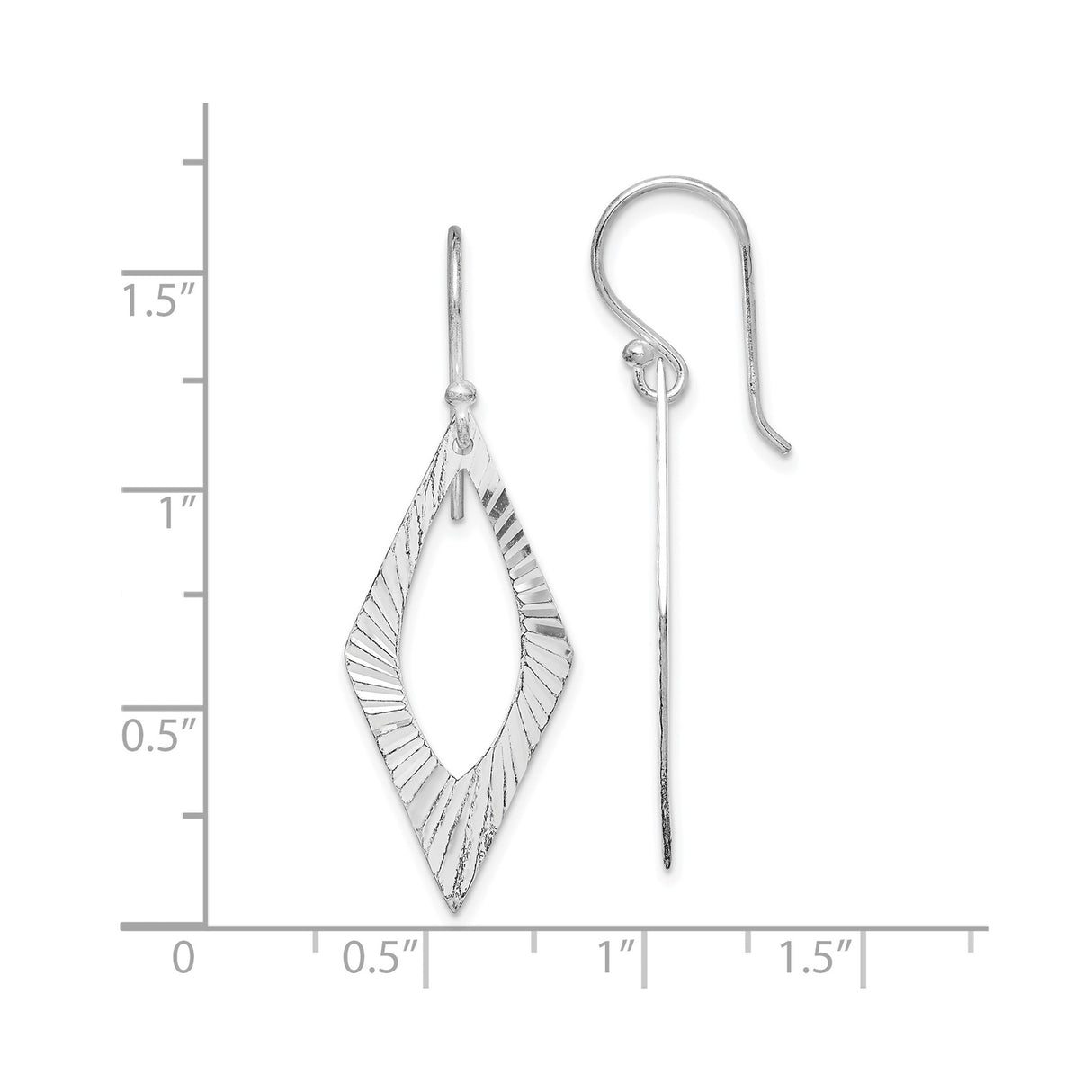 Sterling Silver Dangle Earrings with Elongated Diamond Shape and Textured Radiating Lines