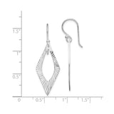 Sterling Silver Dangle Earrings with Elongated Diamond Shape and Textured Radiating Lines