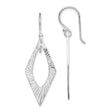 Sterling Silver Dangle Earrings with Elongated Diamond Shape and Textured Radiating Lines