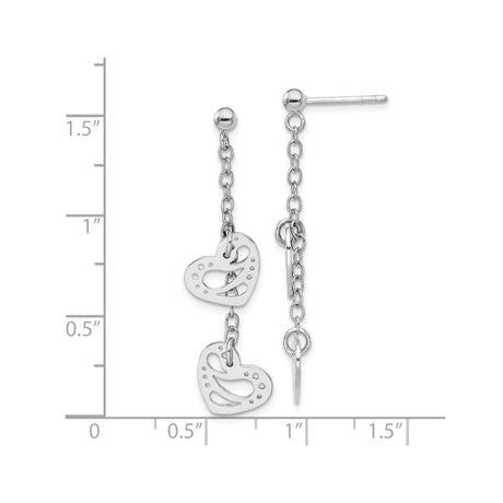 Sterling Silver Dangle Earrings with Openwork Heart Charms, Swirl and Dot Accents