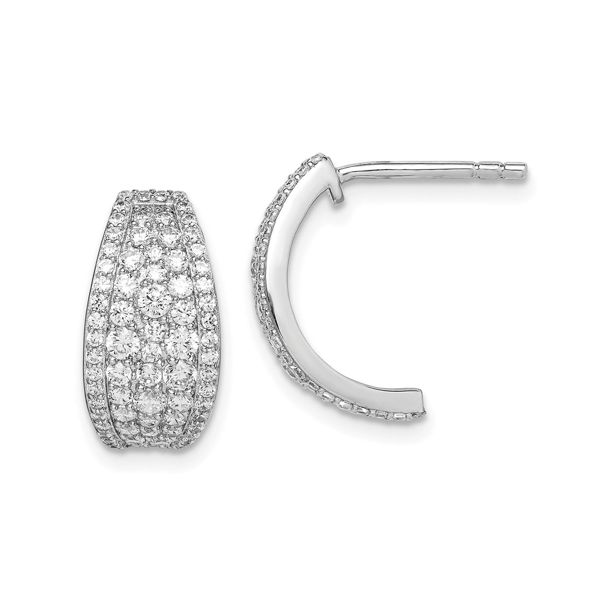 Sterling Silver Hoop Earrings with Cubic Zirconia, Tapered Multi Row Pave, Huggie Style