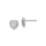 Sterling Silver Heart Stud Earrings with Double Halo Cubic Zirconia