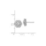 Sterling Silver Flower Stud Earrings with Cubic Zirconia Cluster in Layered Floral Design