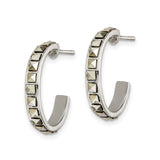 Sterling Silver Hoop Earrings with Marcasite, Square Pyramid Studded Design, Modern Geometric Style