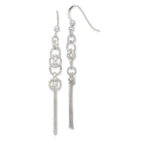 Sterling Silver Dangle Earrings with Interlocking Circles and Chain Tassels, Long Drop Design