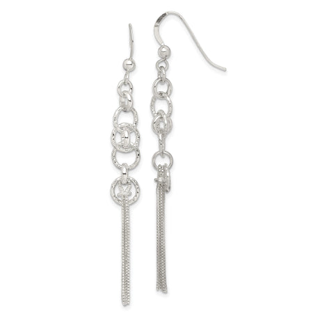 Sterling Silver Dangle Earrings with Interlocking Circles and Chain Tassels, Long Drop Design