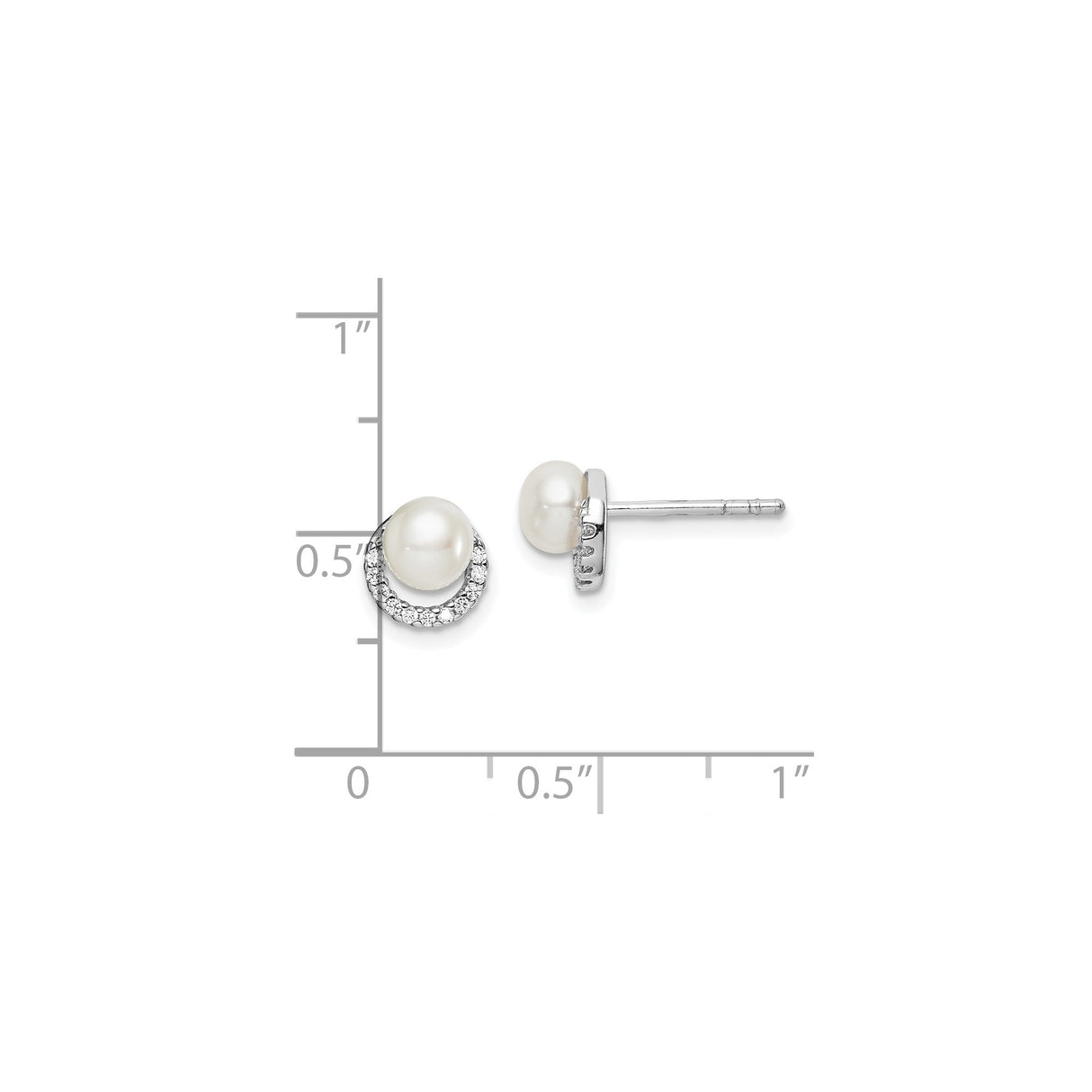 Sterling Silver Stud Earrings with Freshwater Pearls and Cubic Zirconia Circle Design