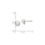 Sterling Silver Stud Earrings with Freshwater Pearls and Cubic Zirconia Circle Design