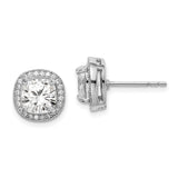 Sterling Silver Stud Earrings with Cushion Cut Cubic Zirconia and Halo Accents