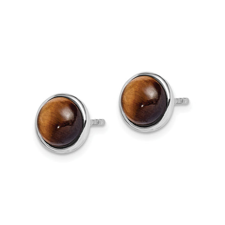 Sterling Silver Tiger Eye Cabochon Stud Earrings for Women