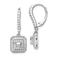 Sterling Silver Drop Earrings with Princess Cut Cubic Zirconia and Halo Design Leverbacks