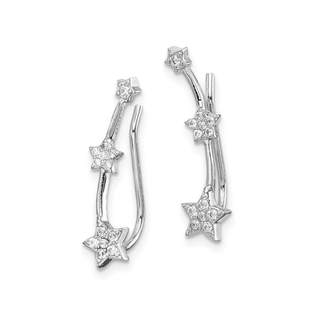 Sterling Silver Star Crawler Earrings with Cubic Zirconia, Celestial Themed Studs for Women