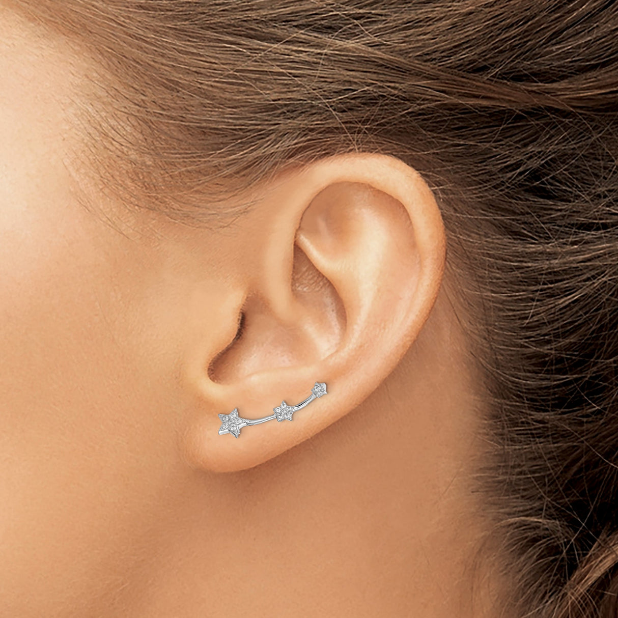 Sterling Silver Star Crawler Earrings with Cubic Zirconia, Celestial Themed Studs for Women