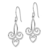 Sterling Silver Dangle Earrings with Openwork Fleur de Lis and Heart Motif