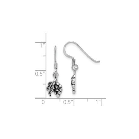Sterling Silver Dangle Earrings with Grape Cluster and Leaf Design, Nature-Inspired Vine Motif