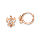 Sterling Silver Hoop Earrings with Butterfly Charms and Cubic Zirconia, Rose Gold-Plated for Women