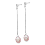 Sterling Silver Drop Earrings with Pink Freshwater Pearls, Delicate Chain Dangle Design