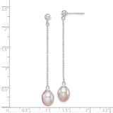Sterling Silver Drop Earrings with Pink Freshwater Pearls, Delicate Chain Dangle Design