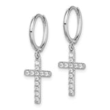 Sterling Silver Cross Hoop Earrings with Cubic Zirconia Dangle Charm, Rhodium Plated Religious Jewelry