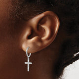 Sterling Silver Cross Hoop Earrings with Cubic Zirconia Dangle Charm, Rhodium Plated Religious Jewelry