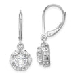 Sterling Silver Drop Earrings with Cubic Zirconia, Floral Halo Design, Leverback Closures