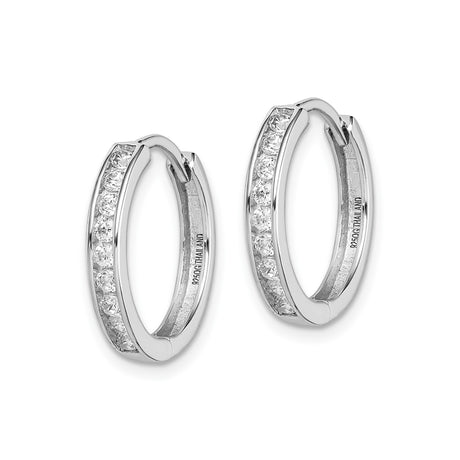 Sterling Silver Hoop Earrings with Round Cut Cubic Zirconia in Channel Setting