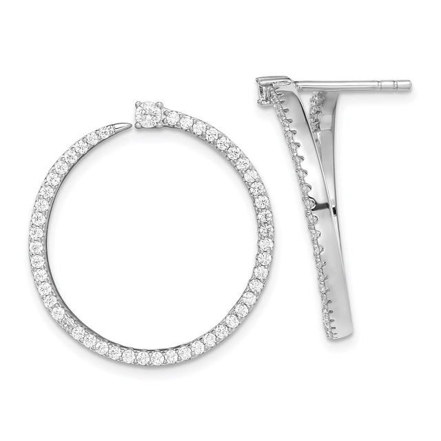 Sterling Silver Hoop Earrings with Cubic Zirconia, Full Circle Dangle Design for Women