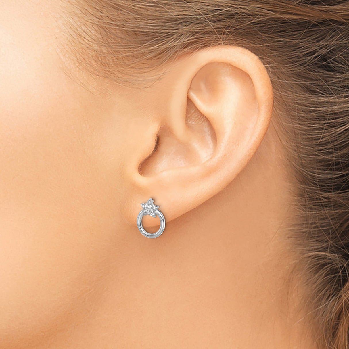 Sterling Silver Star and Hoop Stud Earrings with Cubic Zirconia Pavé Design