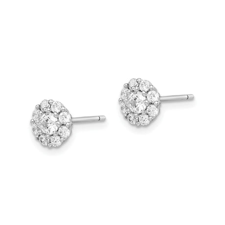 Sterling Silver Flower Cluster Stud Earrings with Cubic Zirconia Halo Design