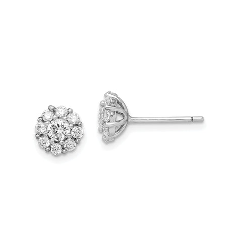 Sterling Silver Flower Cluster Stud Earrings with Cubic Zirconia Halo Design
