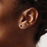 Sterling Silver Stud Earrings with Garnet, Round Cut, Classic Four Prong Setting