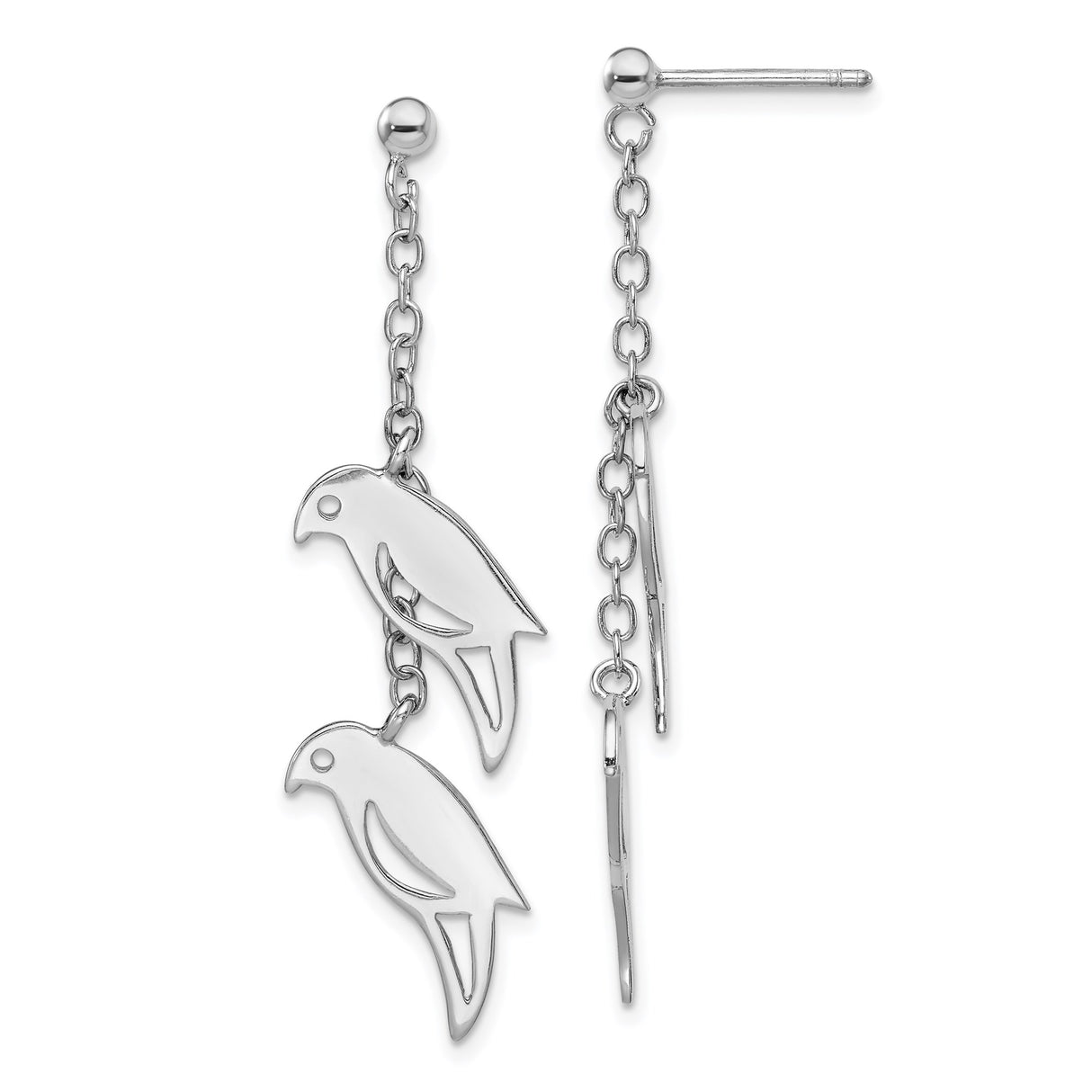 Sterling Silver Dangle Parrot Earrings with Cutout Bird Charms and Delicate Chains