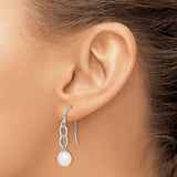 Sterling Silver Drop Earrings with White Freshwater Pearls, Interlocking Circle Design